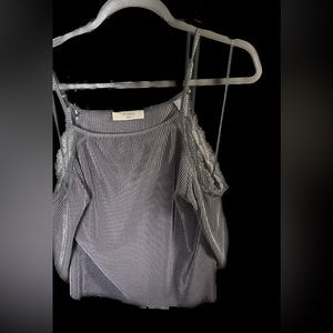 Silver off the shoulder pleated tank top